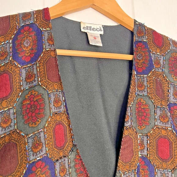 Creazioni Effeci Batik Womens Medium Beaded Vest Retro Brown Funky 70s Bohemian - Picture 3 of 9